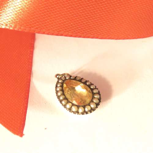 Georgian 9ct gold, pearl and paste pendant drop