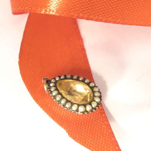 Georgian 9ct gold, pearl and paste pendant drop