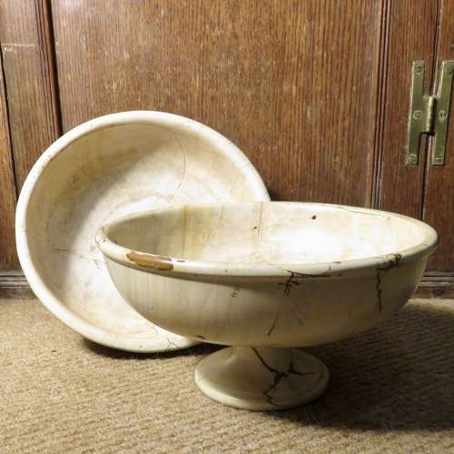 Pair of Scagliola pedestal tazza bowls