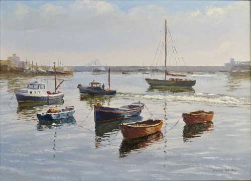 Nancy Bailey, Small Boats Newlyn, signed oil on canvas