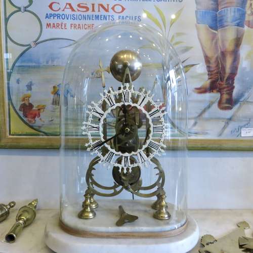 Victorian scroll frame fusee movement skeleton clock, passing strike