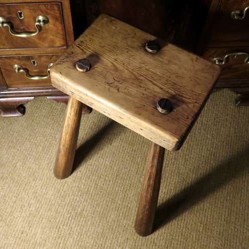 19thC Pine and Beech tripod stool