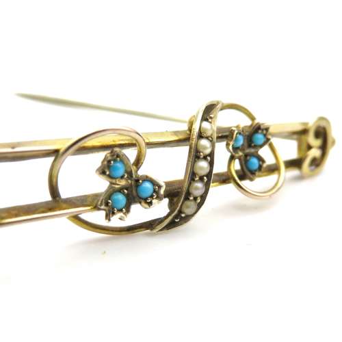 9ct Gold Turquoise and Seed Pearl Brooch in original box