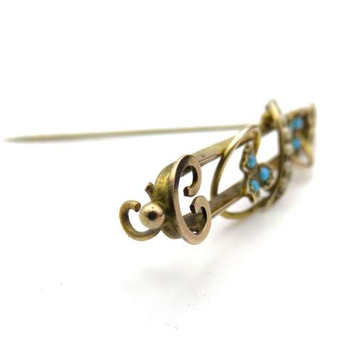 9ct Gold Turquoise and Seed Pearl Brooch in original box