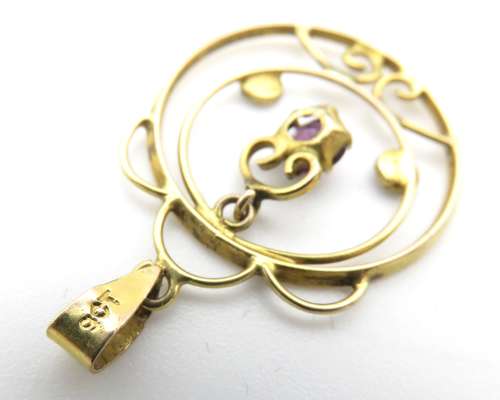 9ct gold amethyst and seed pearl pendant