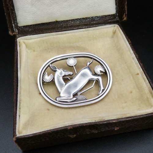 Georg Jensen sterling silver kneeling deer brooch