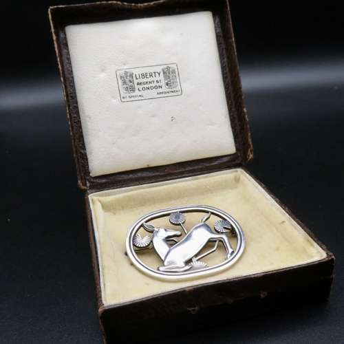 Georg Jensen sterling silver kneeling deer brooch