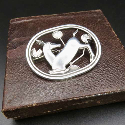 Georg Jensen sterling silver kneeling deer brooch