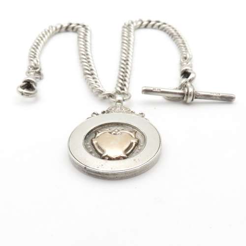 19thc Silver Double Albert, graduated, with Fob - FREE UK DELIVERY