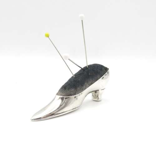 Silver pin cushion modelled as a shoe