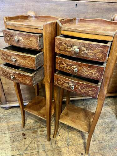 A pair of very small French bedside cabinets
