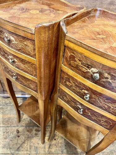 A pair of very small French bedside cabinets