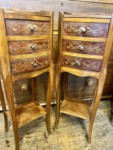 A pair of very small French bedside cabinets
