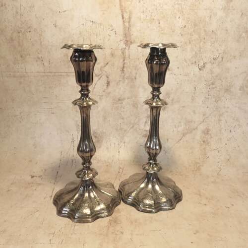 Pair of Rococo style silver plate candlesticks 10
