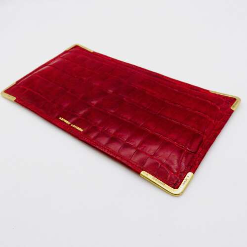 Asprey London red crocodile skin and 9ct gold luxury wallet