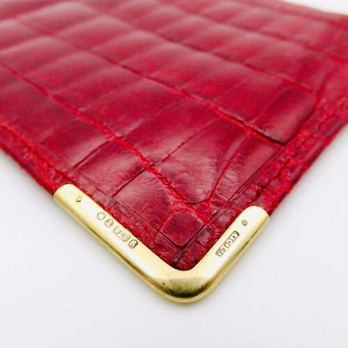 Asprey London red crocodile skin and 9ct gold luxury wallet