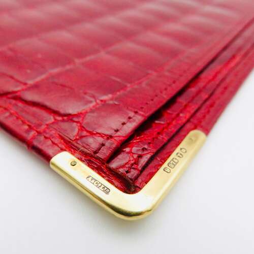 Asprey London red crocodile skin and 9ct gold luxury wallet