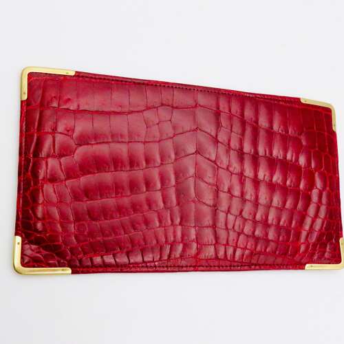 Asprey London red crocodile skin and 9ct gold luxury wallet
