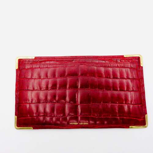Asprey London red crocodile skin and 9ct gold luxury wallet