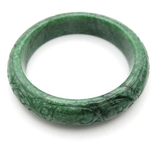 Carved Green Jade Bangle Bracelet