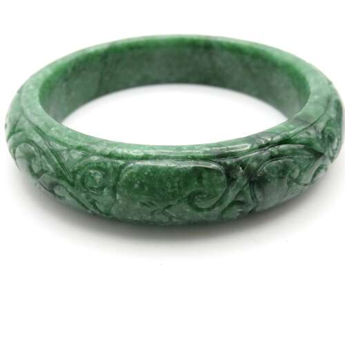 Carved Green Jade Bangle Bracelet