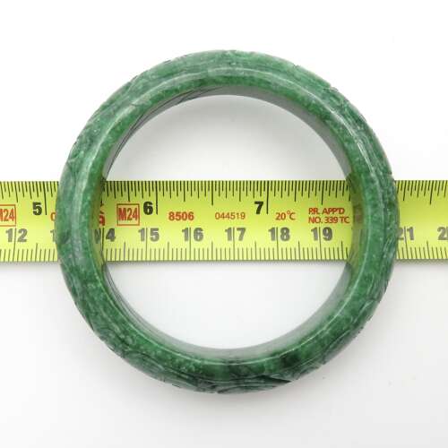 Carved Green Jade Bangle Bracelet