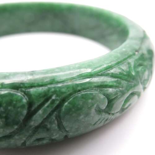 Carved Green Jade Bangle Bracelet