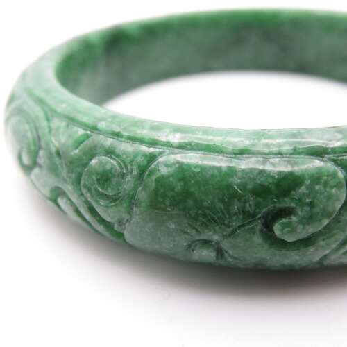 Carved Green Jade Bangle Bracelet
