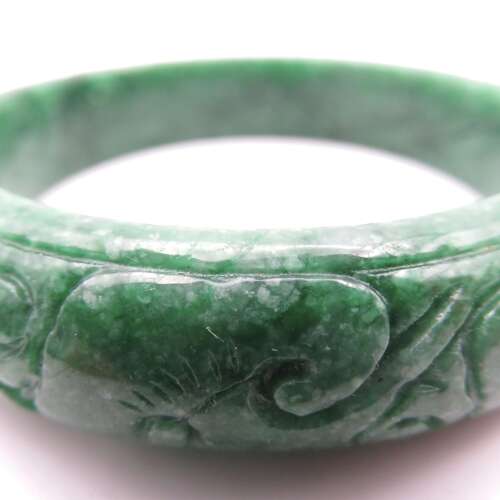 Carved Green Jade Bangle Bracelet