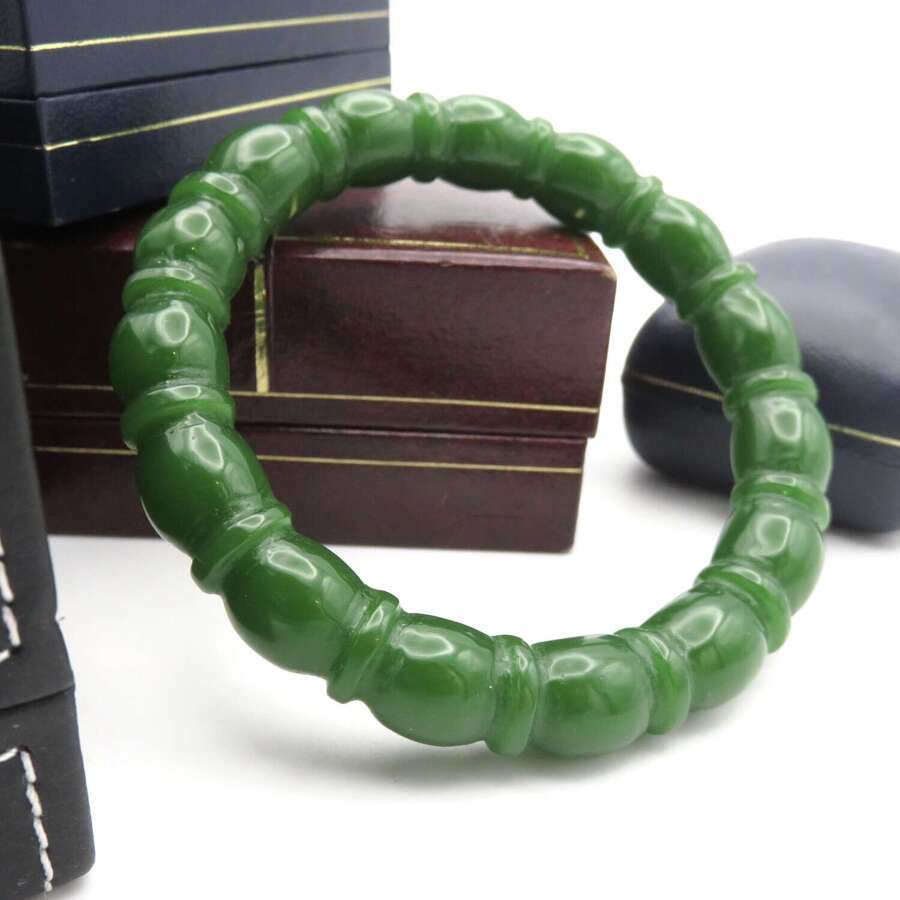 Green Jade Beaded-Effect Bangle