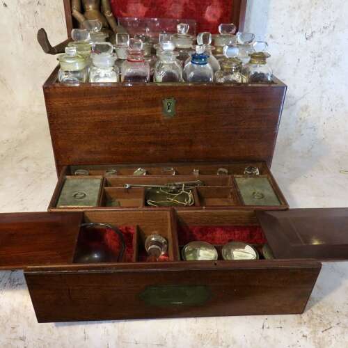 Victorian medical apothecary chest and contents