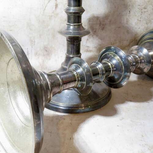 19thC pair of silvered brass pricket candlesticks