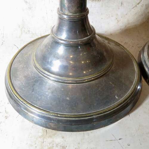 19thC pair of silvered brass pricket candlesticks