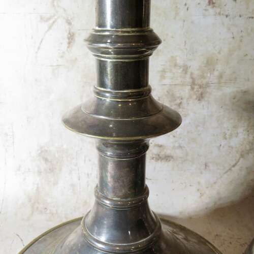 19thC pair of silvered brass pricket candlesticks