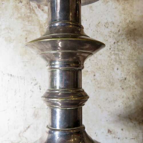 19thC pair of silvered brass pricket candlesticks