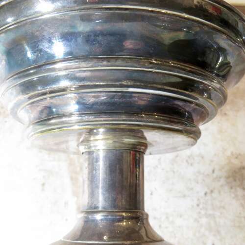 19thC pair of silvered brass pricket candlesticks