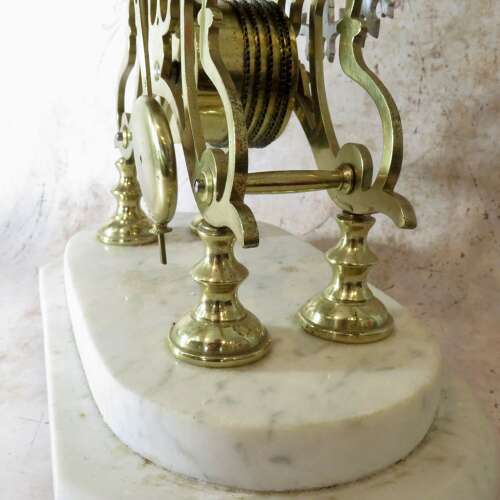 20thC Skeleton Clock in original glass dome
