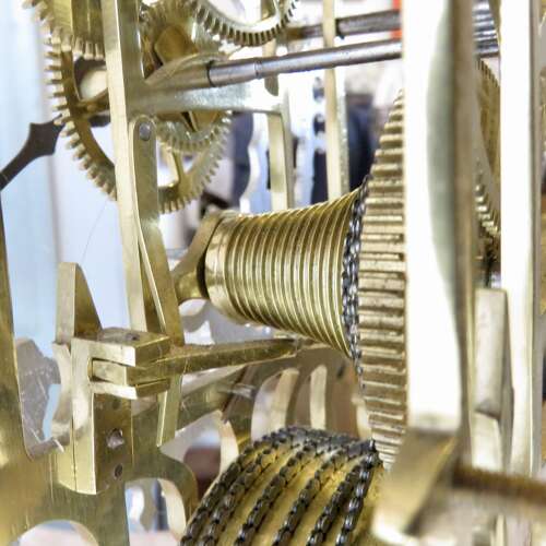 20thC Skeleton Clock in original glass dome