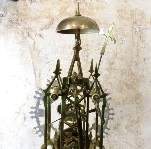 20thC Skeleton Clock in original glass dome