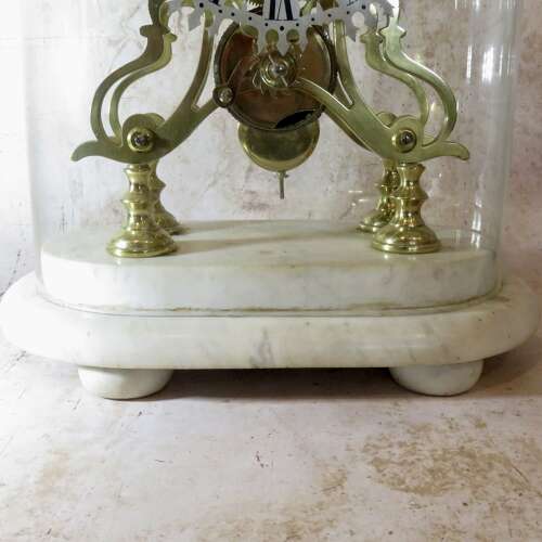 20thC Skeleton Clock in original glass dome