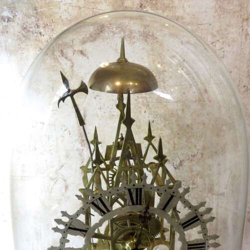 20thC Skeleton Clock in original glass dome