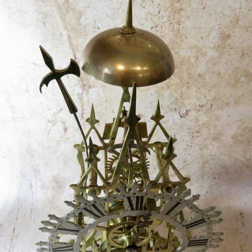 20thC Skeleton Clock in original glass dome