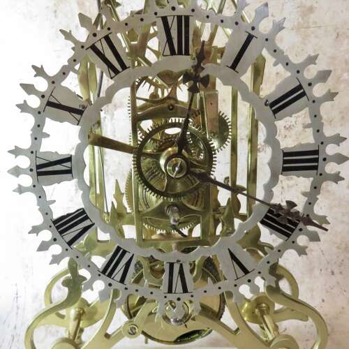 20thC Skeleton Clock in original glass dome