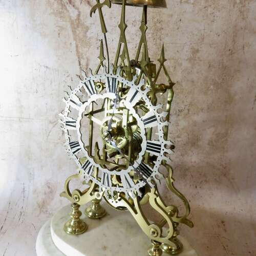 20thC Skeleton Clock in original glass dome