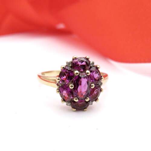 9ct Gold, Amethyst & Diamond Ring Size N