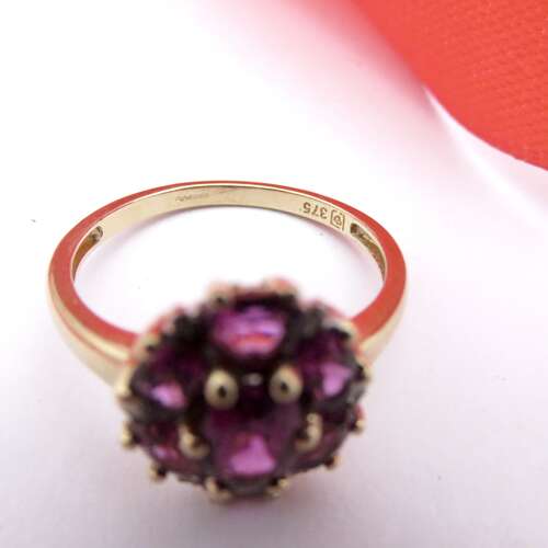 9ct Gold, Amethyst & Diamond Ring Size N