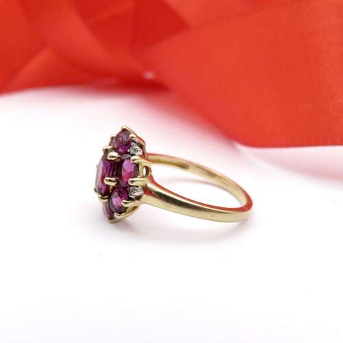 9ct Gold, Amethyst & Diamond Ring Size N