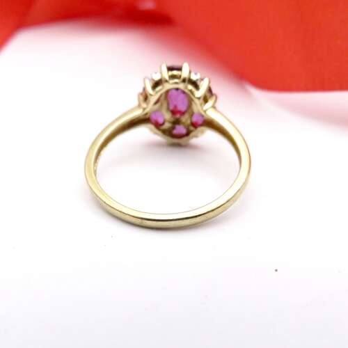 9ct Gold, Amethyst & Diamond Ring Size N