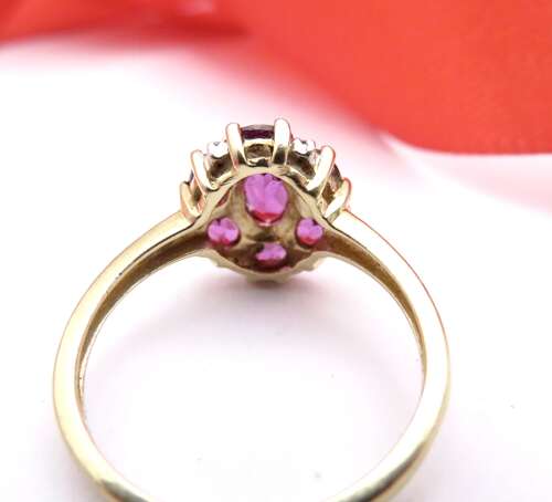 9ct Gold, Amethyst & Diamond Ring Size N