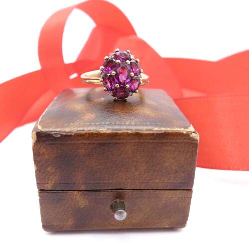 9ct Gold, Amethyst & Diamond Ring Size N